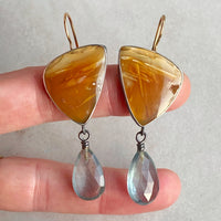 Petrified Wood and Moss Aquamarine Earrings